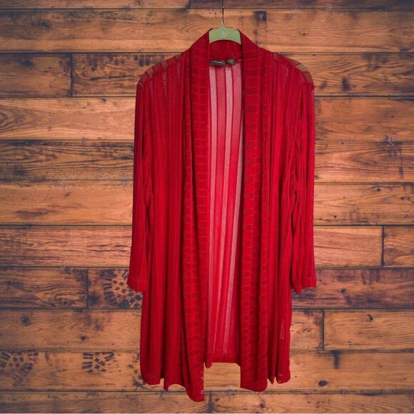 5 for $25🔥Chico's Travelers Red Sheer Cardigan Size 2 (Large) - Picture 1 of 10